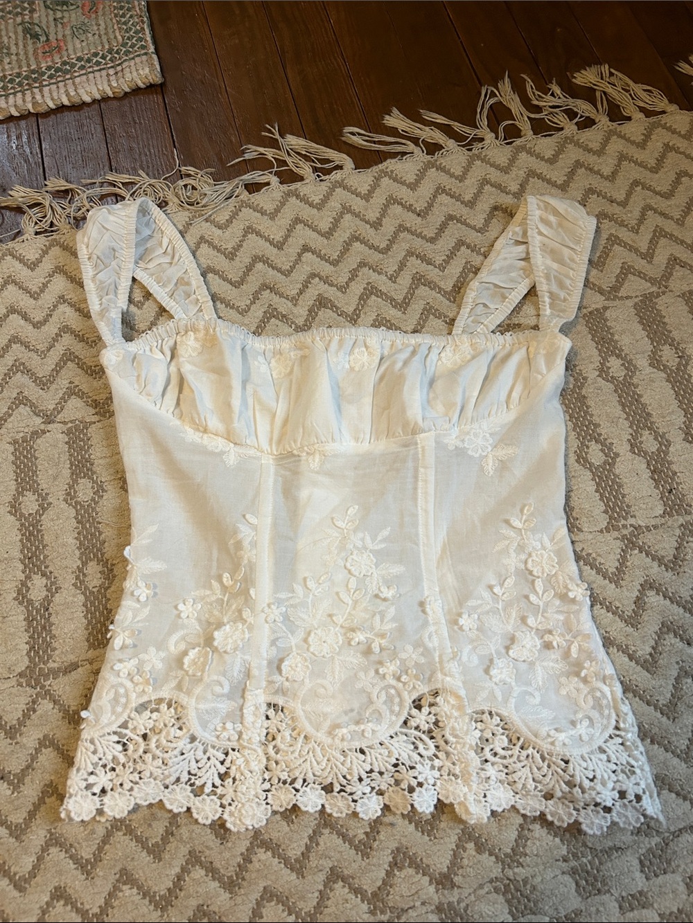 WeWoreWhat Ivory Embroidered Wide-Strap Corset Tank